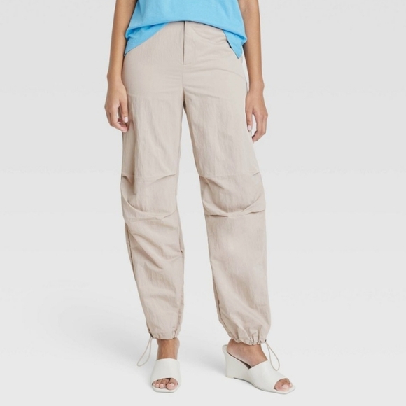 a new day Pants - Women's Straight Relaxed High Rise Ankle Parachute Pants Tan 14 A New Day